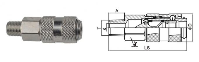 Single Shut - Off Pneumatic Quick Connect Coupling LSQ-19 Rectus 19KA In Brass